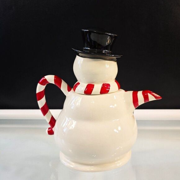 Snowman Teapot With Hat Lid Temptations Presentable Ovenware by Tara 48 oz - Picture 4 of 8